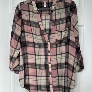 Sheer plaid blouse size Large